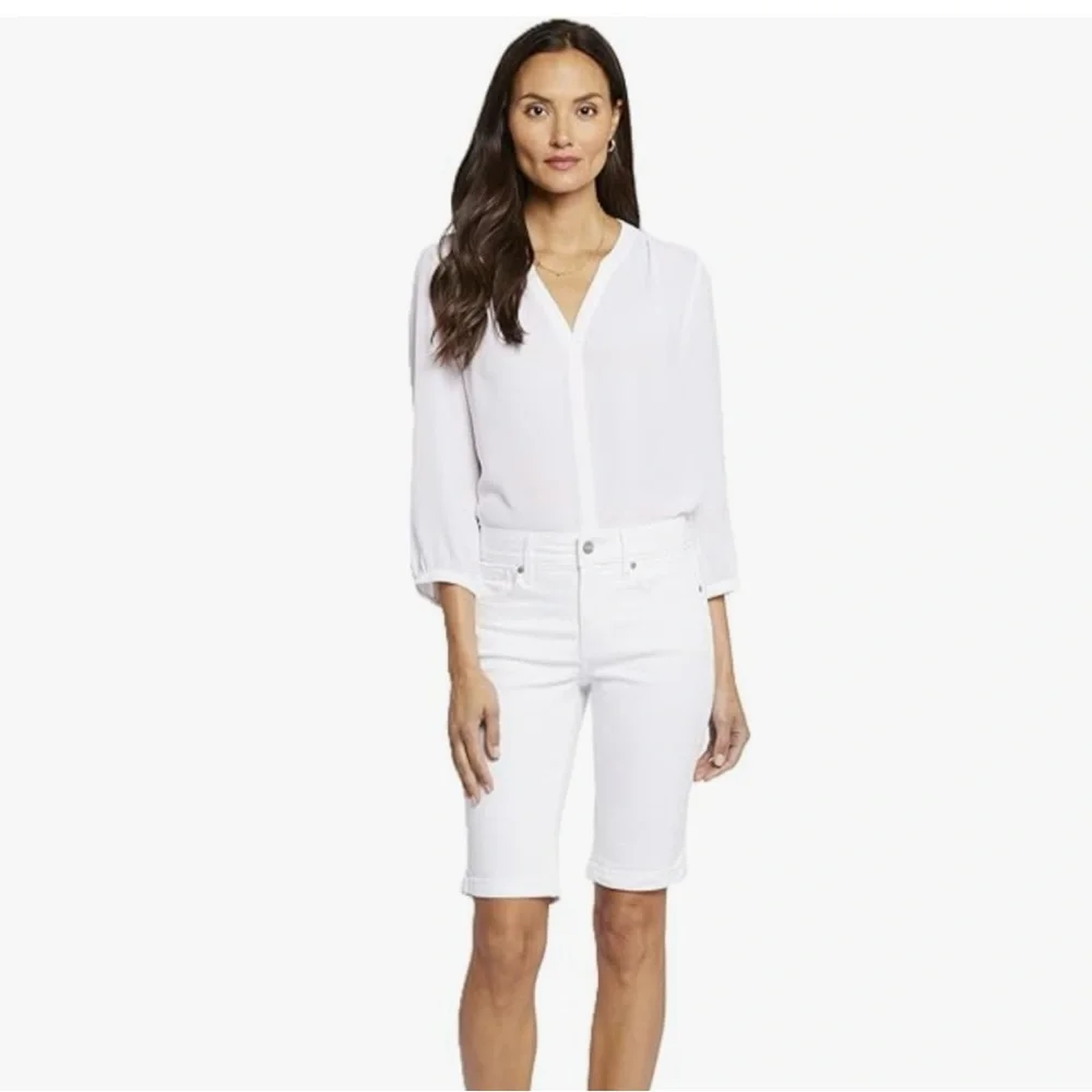 NYDJ white denim stretch Bermuda shorts size 14 - Picture 1 of 10